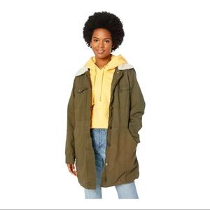 Steve Madden Walker Jacket Olive Green Sherpa Lined Zip Snap Button Cargo Jacket